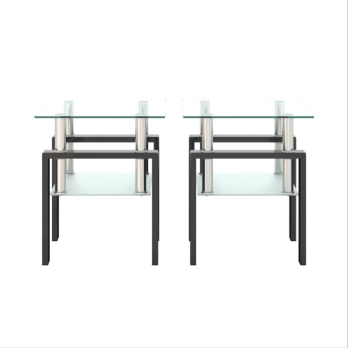Set Of 2, Modern Tempered Glass Tea Table Coffee Table End Table, Square Table For Living Room, Transparent Black CJDropshipping
