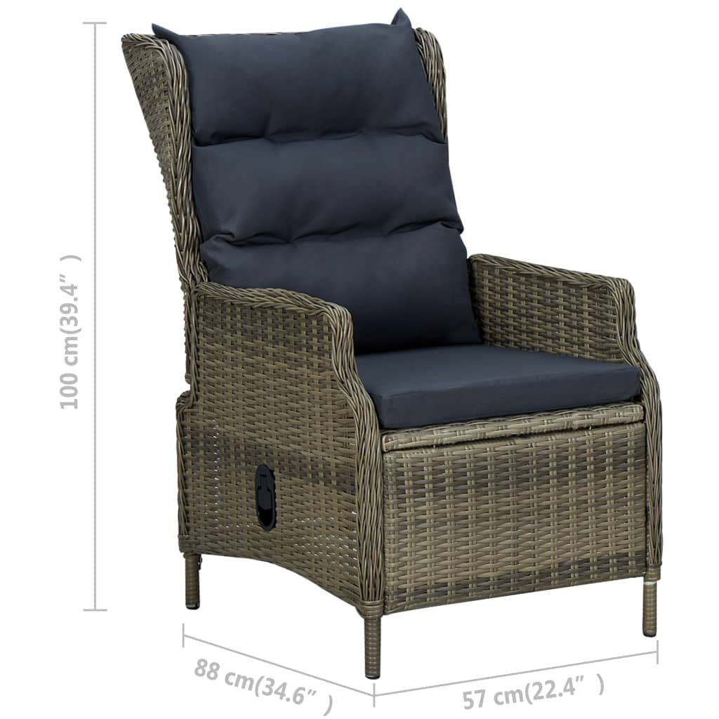 Adjustable Garden Chair with Cushions Poly Rattan Brown