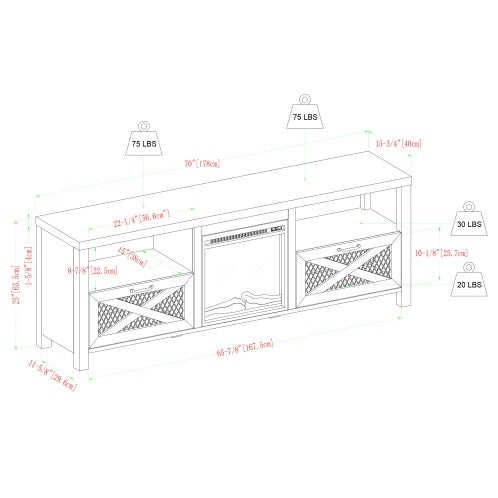 Industrial Farmhouse Metal Mesh Drop-Down X-Door Fireplace TV Stand CJDropshipping