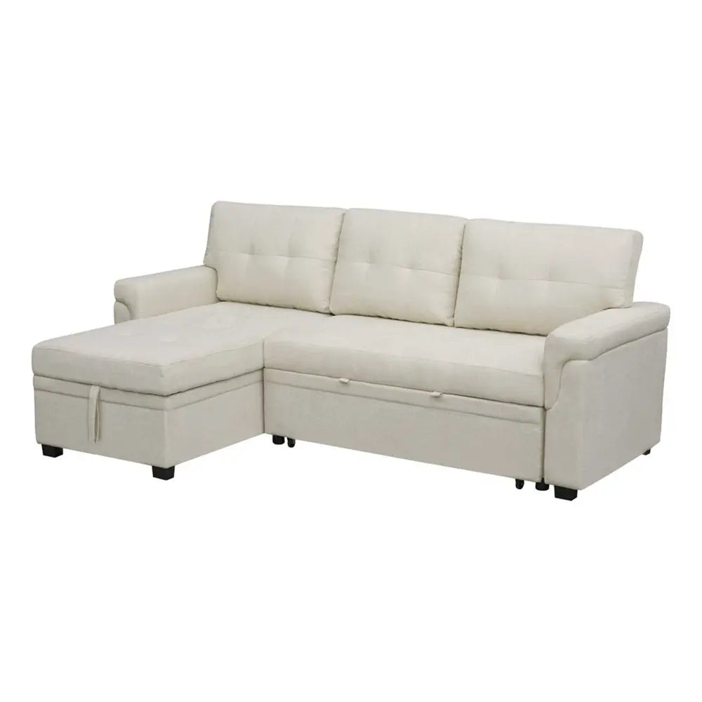 L-Shaped Velvet Sleeper Sectional with Storage Peach Maple