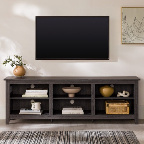 Modern Transitional 3-Shelf Open Storage TV Stand For TVs - Charcoal