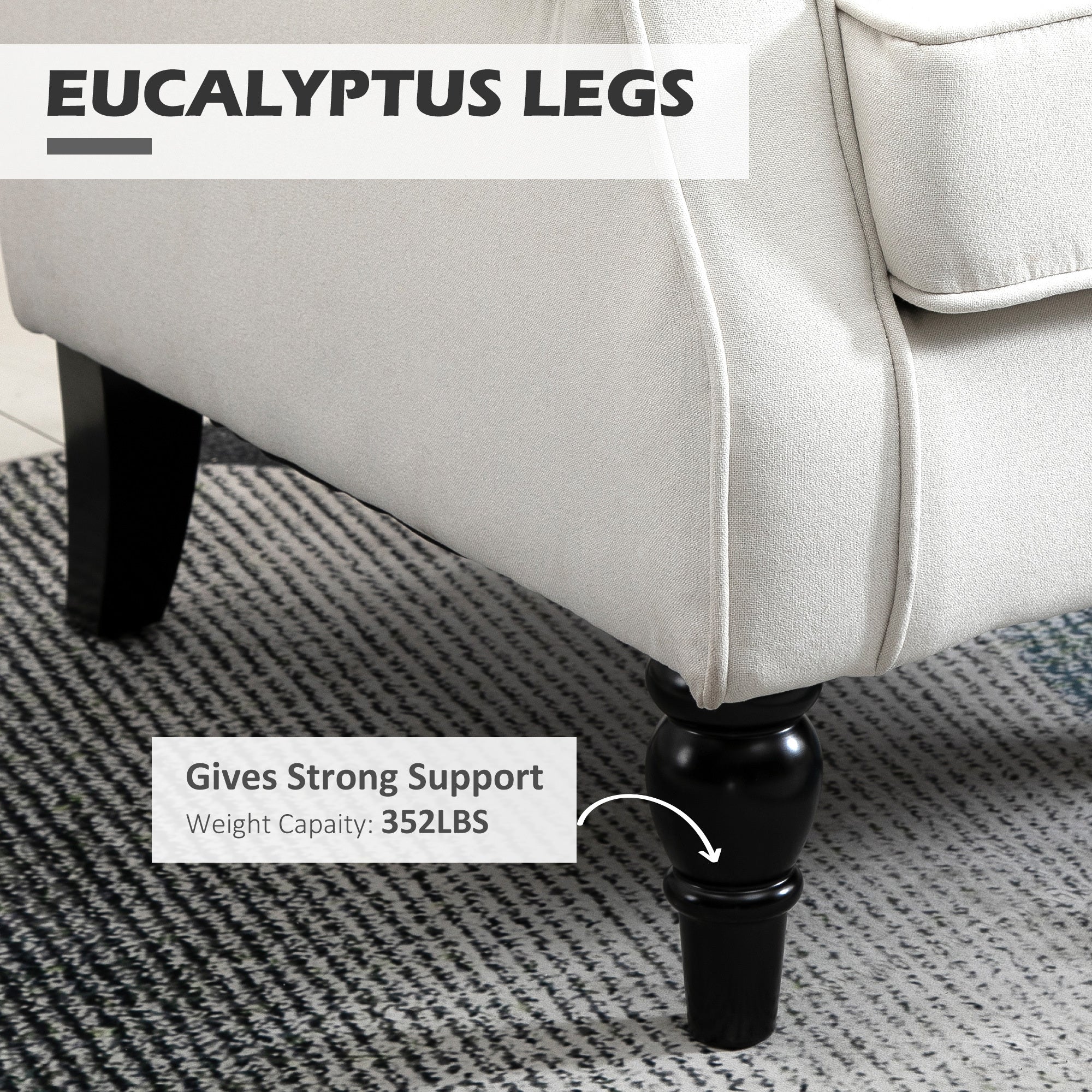 Cream White High Back Accent Chair With Wooden Legs, Removable Cushion For Living Room, Club, Bedroom