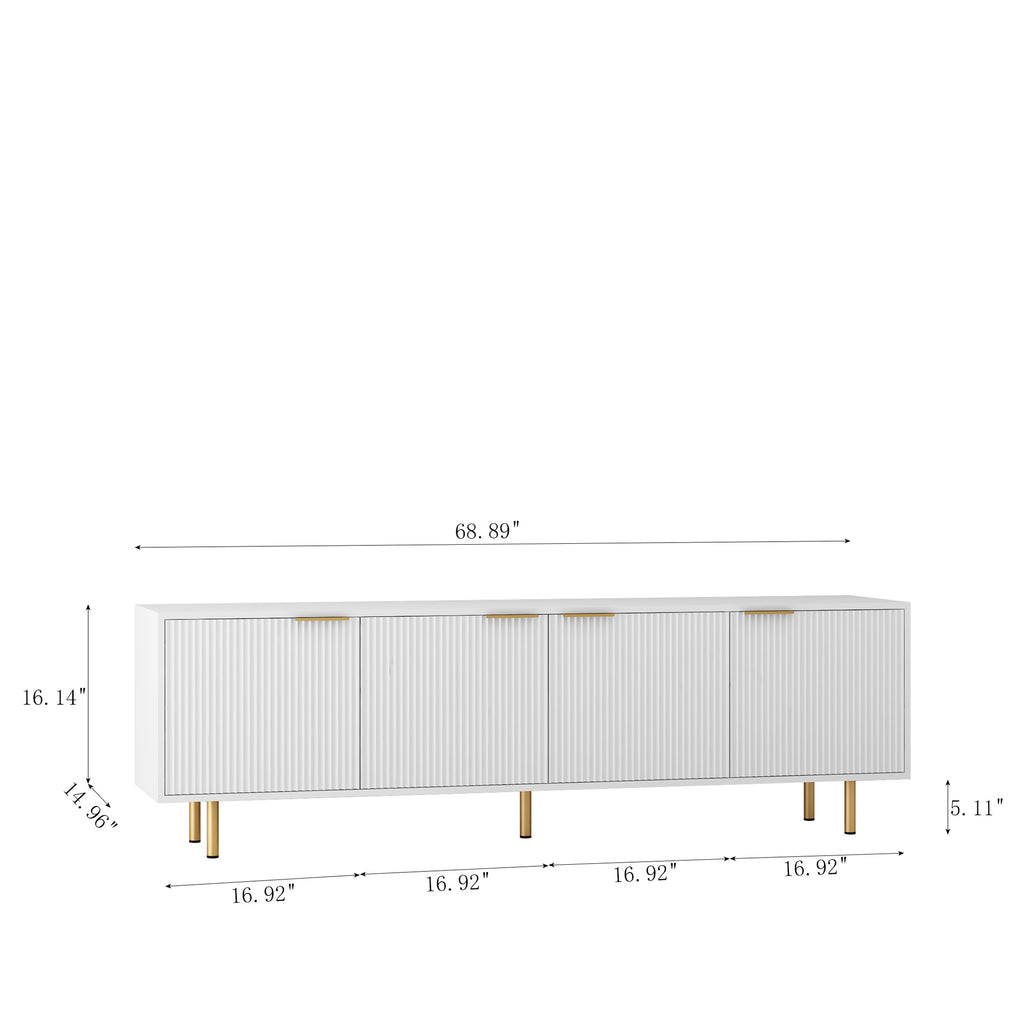 White Modern TV Stand Fluted T, Entertainment Center With Storage Doors, TV Console Media Cabinet, For 55 Inch TV, Living Room