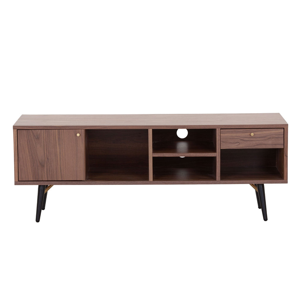 Mid-Century Modern Low Profile Media Console TV Stand, Walnut Sangria Beech