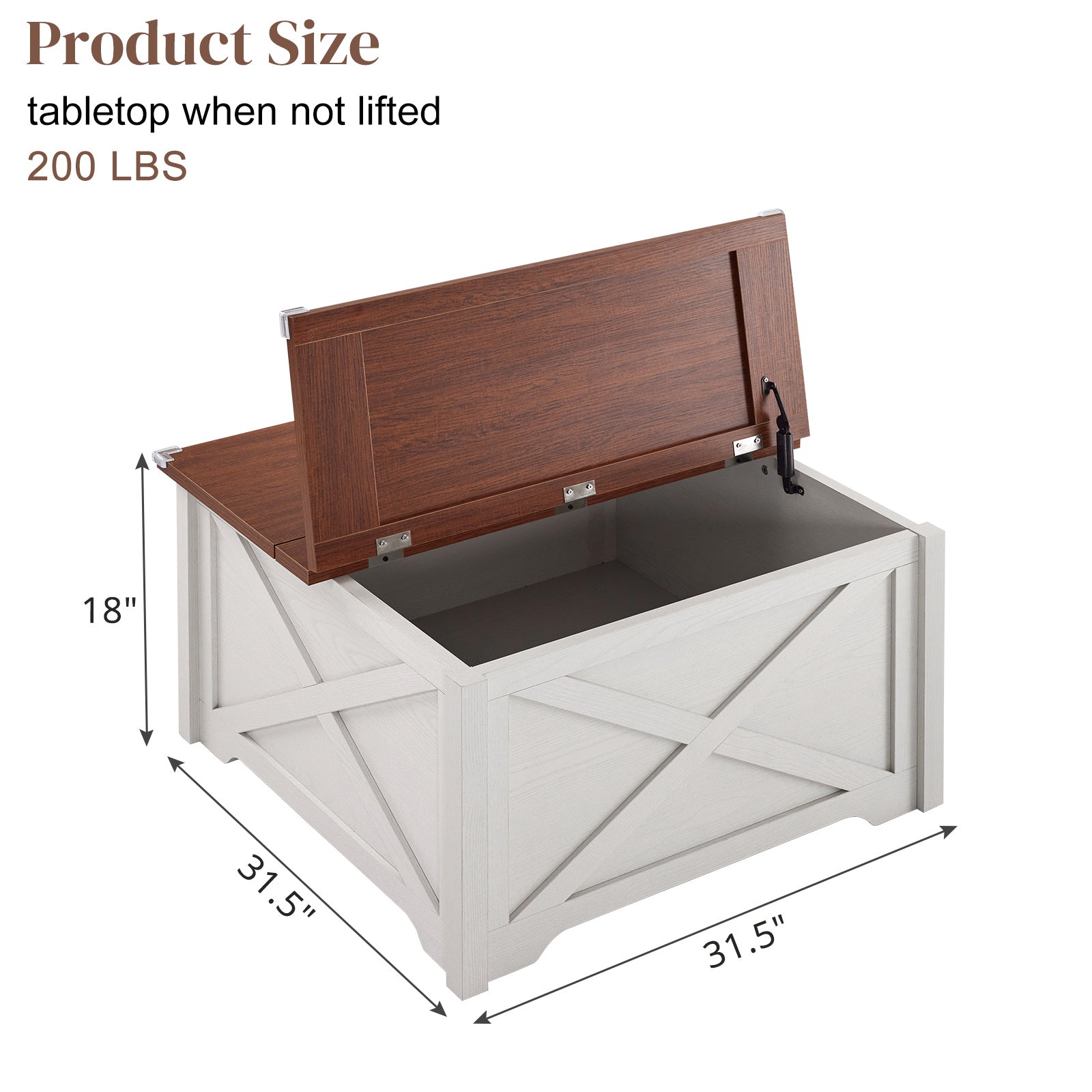 Large Hidden Storage Compartment, Double Flap Panel, Side X Shape, Coffee Table, Square, 31.5x31.5x18in CJDropshipping