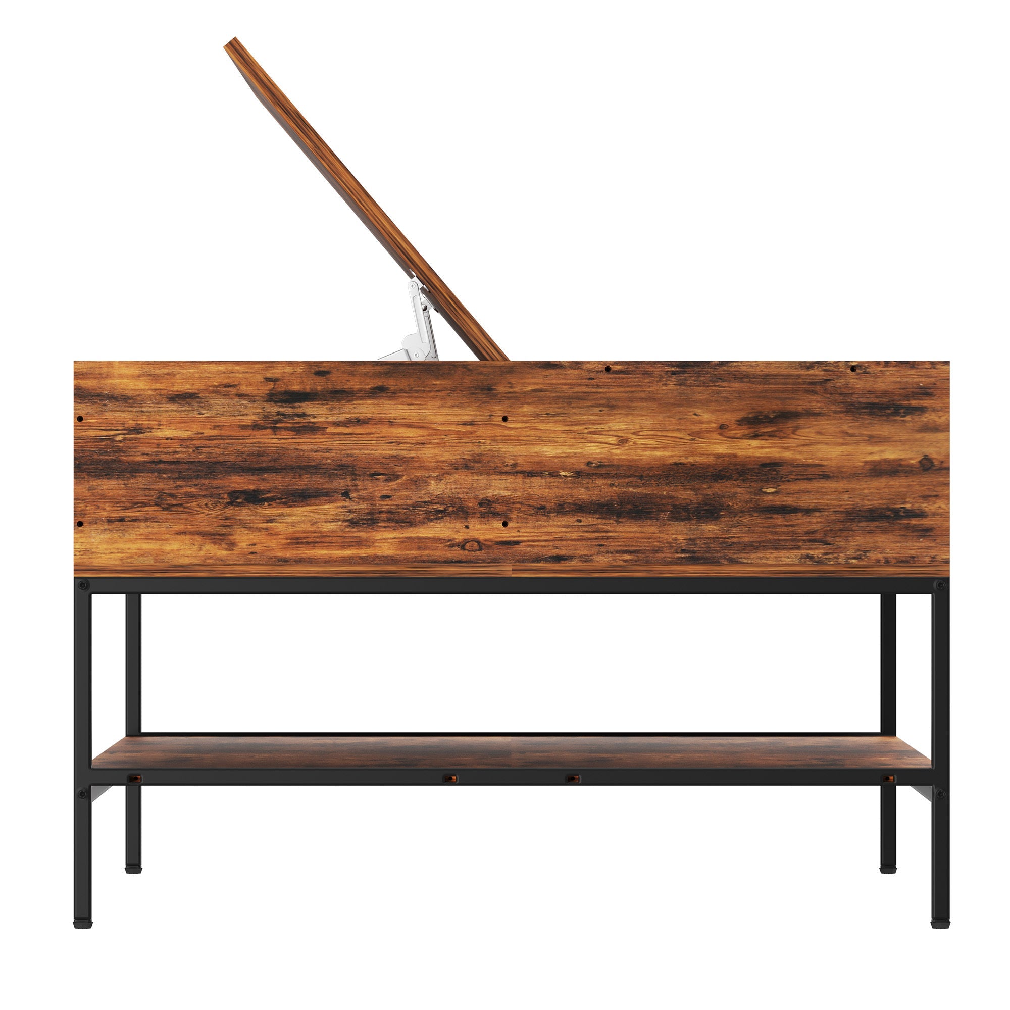 Farmhouse Flip Top Coffee Table With Storage Rustic Wood Grain Table, Hidden Storage Compartment For Living Room, Sturdy Metal Frame Easy To Assemble & Clean CJDropshipping