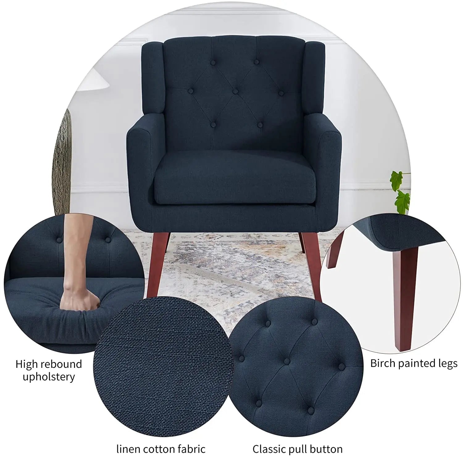 Comfy Button-Tufted Accent Chairs for Living Room Peach Maple