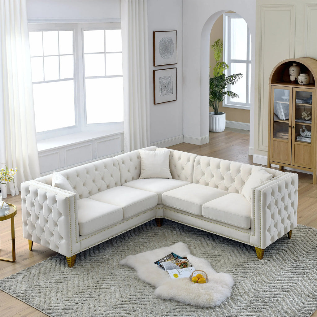 82.2-Inch Velvet Corner Sofa Covers, L-Shaped Sectional Couch, Sangria Beech