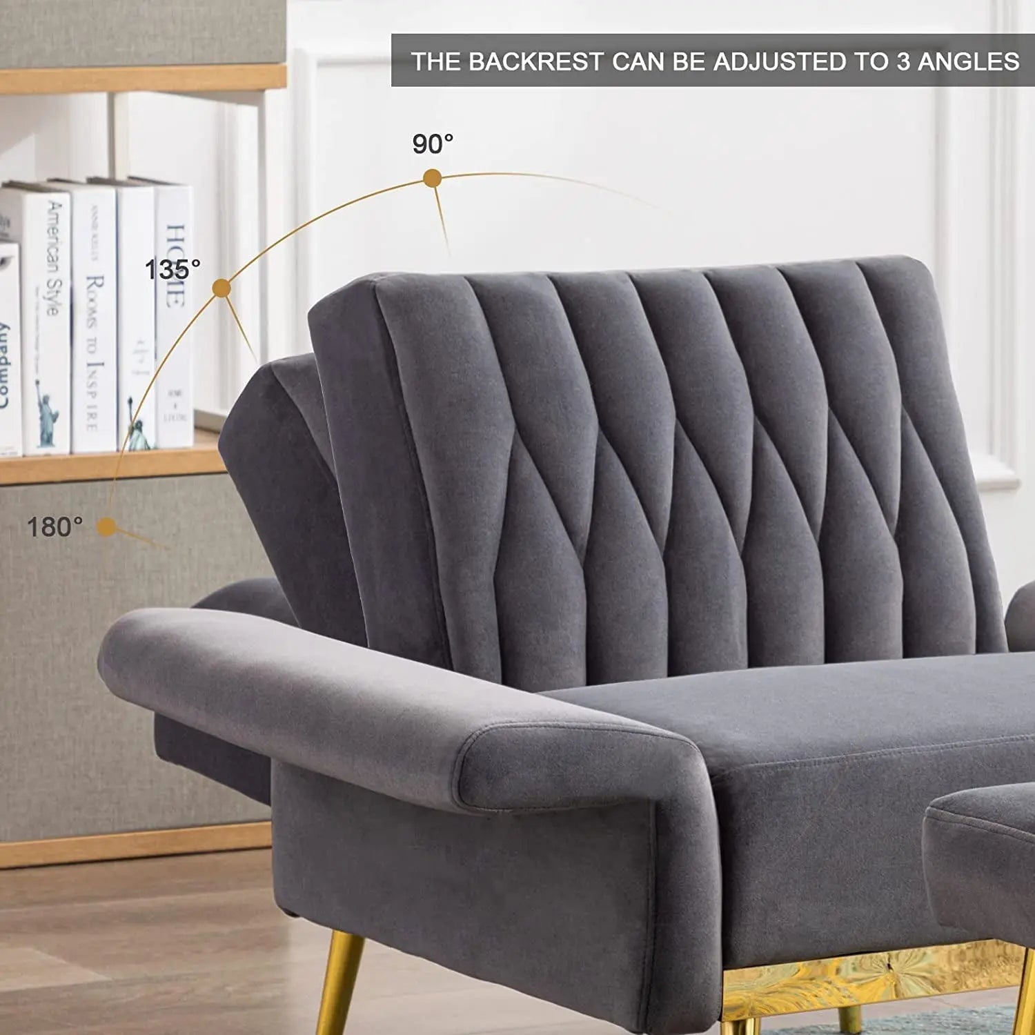 Grey Velvet Accent Chair with Ottoman and Armrests Peach Maple