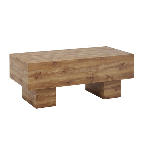 This modern rectangular coffee table features a stylish wood color, Sangria Beech