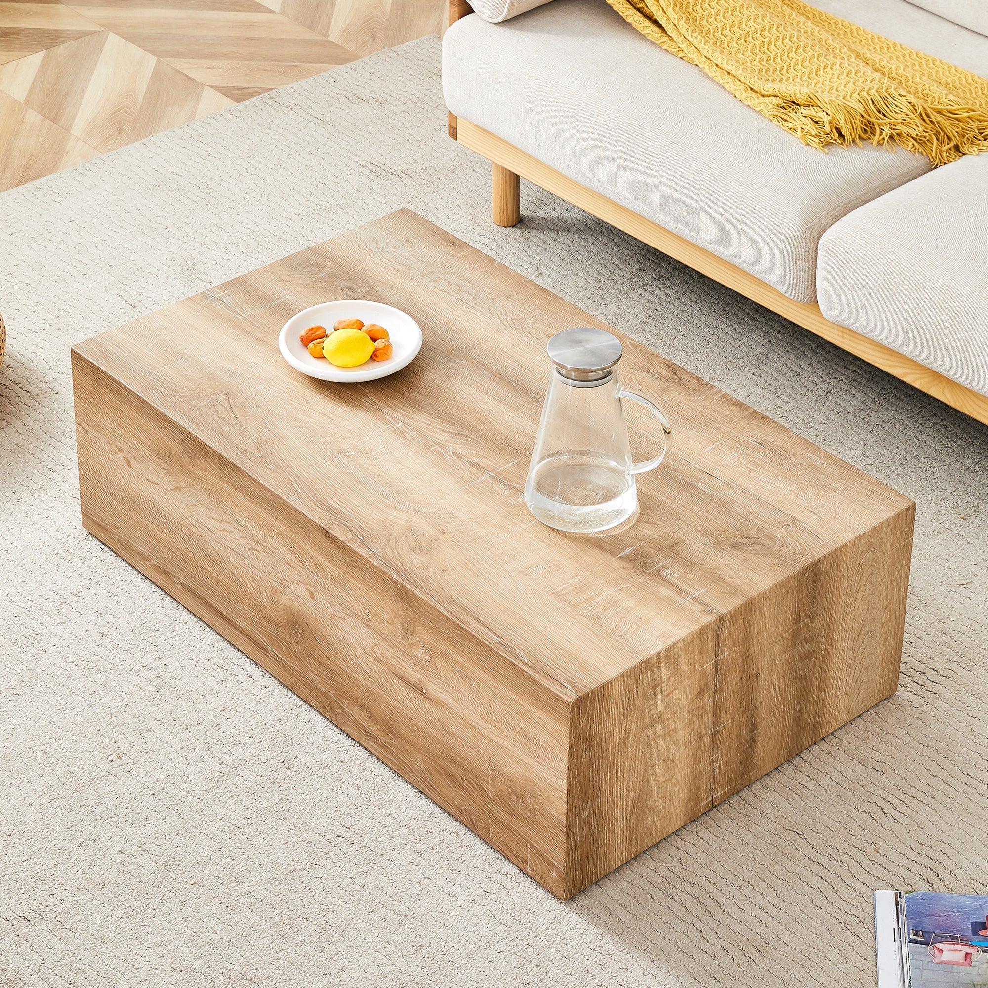 Modern Coffee Table with Smooth Light Wood Texture Patterns, MDF Sangria Beech