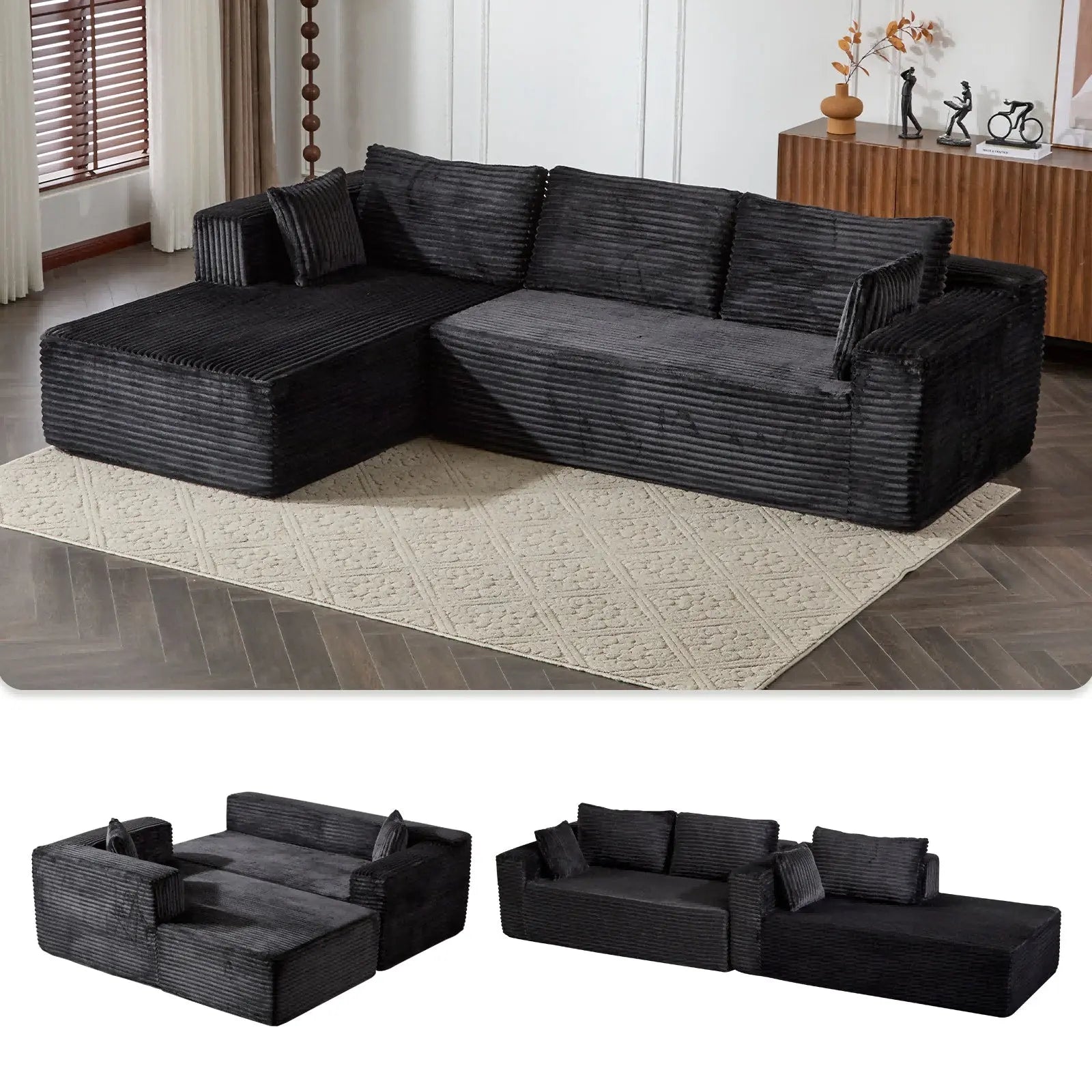 Compression Sectional Couch With Comfy Chaise, Boneless L Shape Sofa Crimson Medea