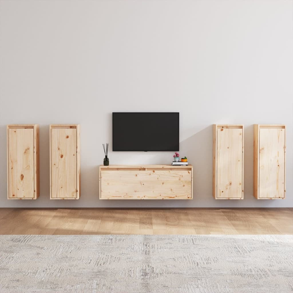 TV Cabinets 5 pcs Solid Pinewood