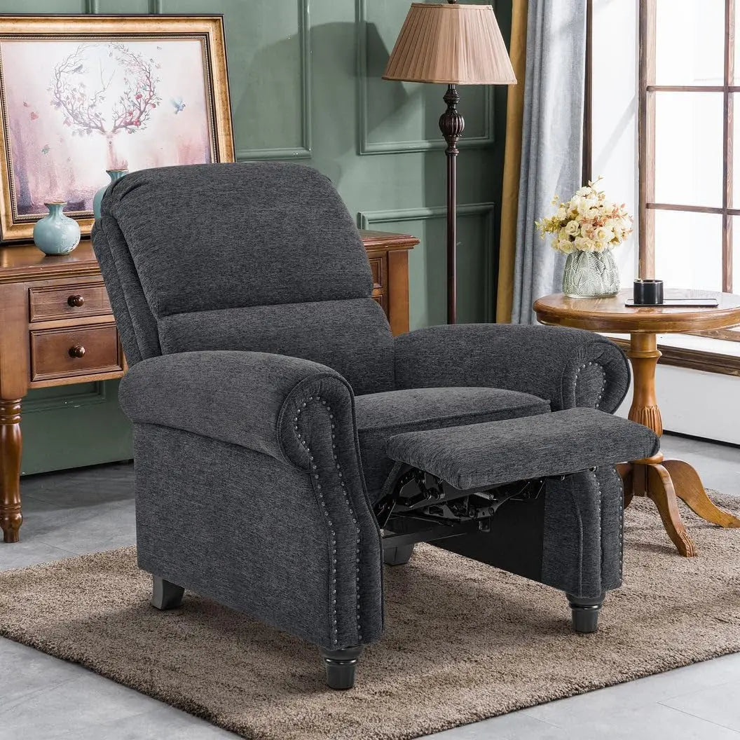 Pushback Recliner Chair, Chenille Upholstered Accent Chairs, Peach Maple