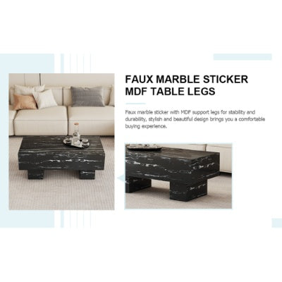 The Black Coffee Table Has Patterns. Modern Rectangular Table, Suitable For Living Rooms And Apartments. 43.3X21.6X17.2 CJDropshipping