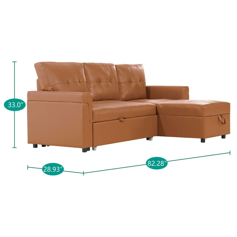 Reversible Sleeper Sectional with Chaise and Storage Peach Maple