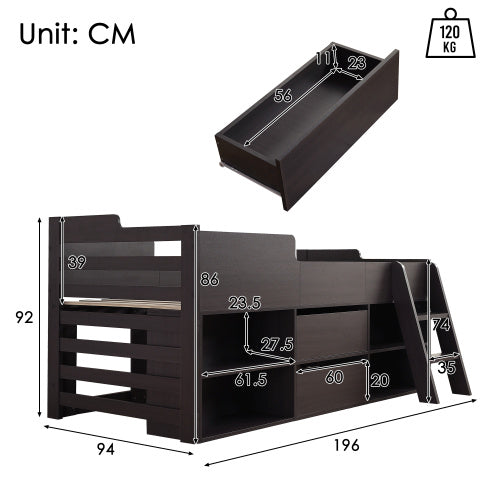 Cabin Bed Mid Sleeper Bed Frame Storage Kids Wooden Bed With Drawers Shelf Storage Low Sleeper Bed 3ft Single Children's White Wooden Bed - 3ft Single 90 X 190 Cm Frame Only