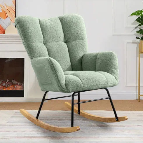 Teddy Fabric Rocking Chair, Modern Rocking Accent Chair For Nursery, CJDropshipping