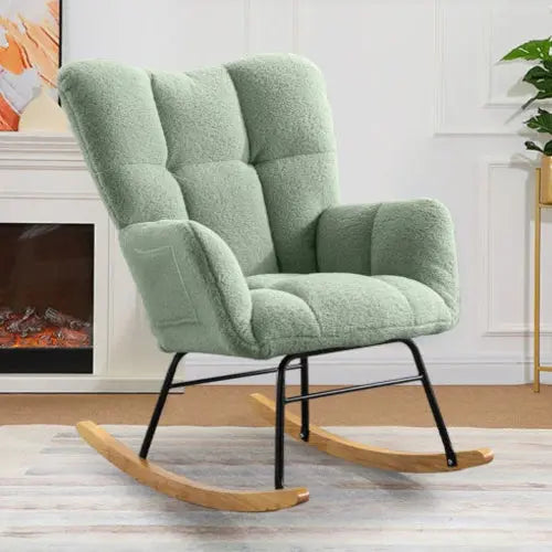 Teddy Fabric Rocking Chair, Modern Rocking Accent Chair For Nursery, CJDropshipping