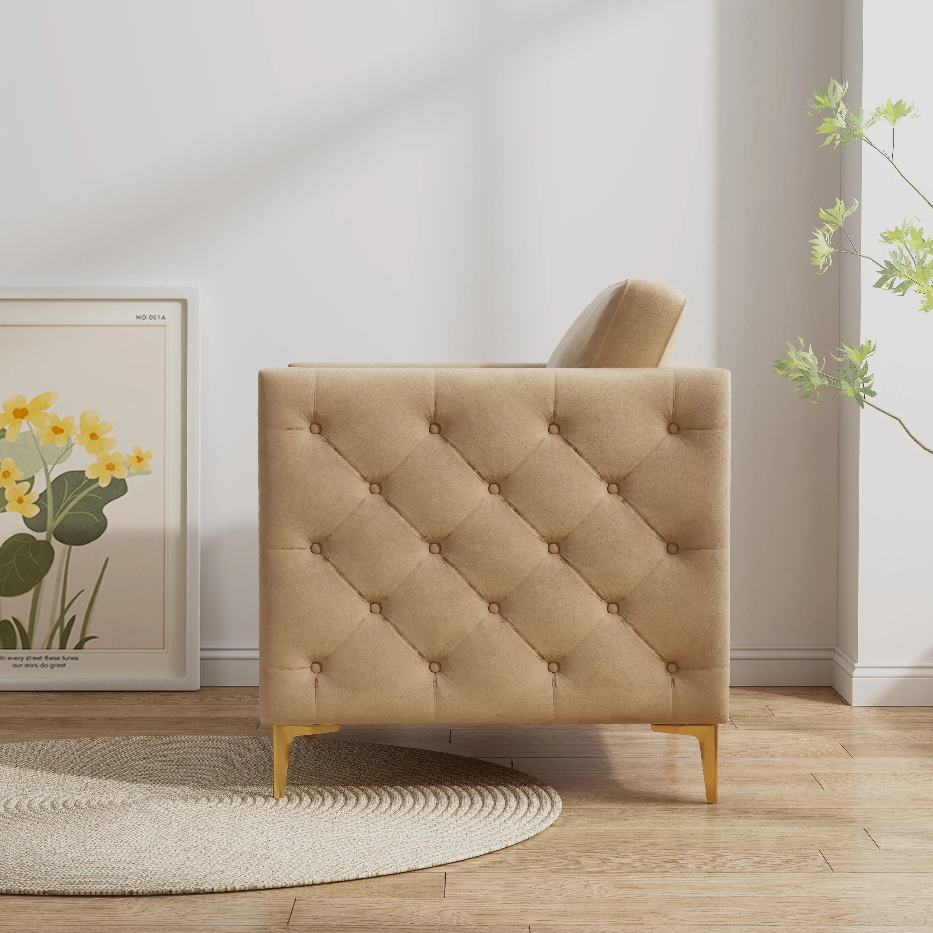 Accent Chair for Living Room Upholstered  Arm Chair with Metal Legs Sangria Beech