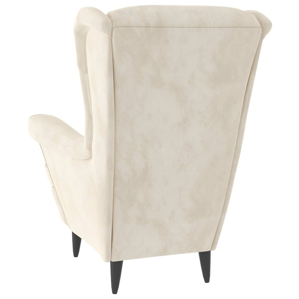 Wingback Chair with Footstool Cream Velvet