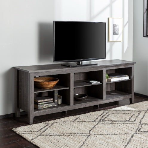 Modern Transitional 3-Shelf Open Storage TV Stand For TVs - Charcoal