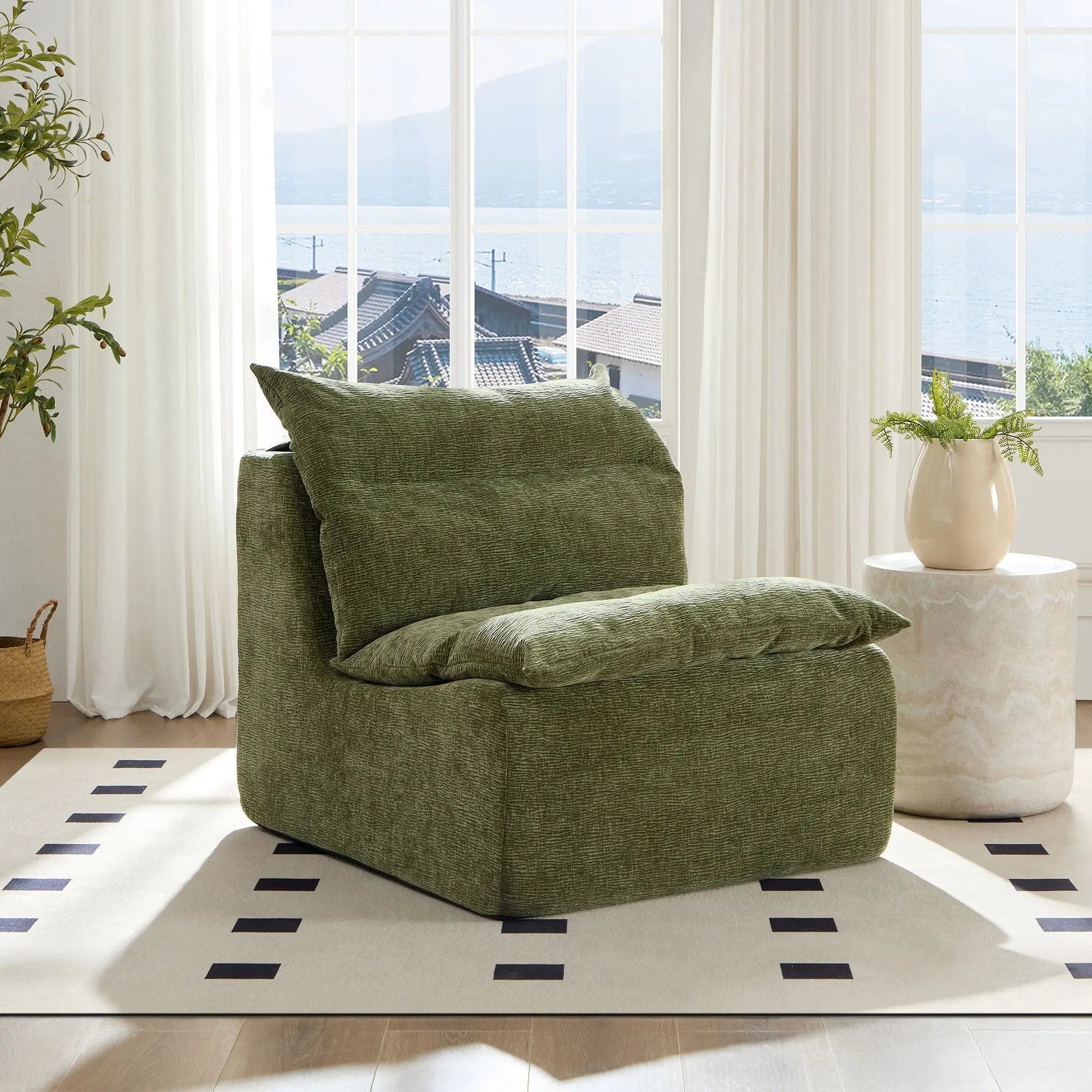Accent Armless Chair Lazy Floor Seating, Single Sofa Lounger Leisure Sangria Beech