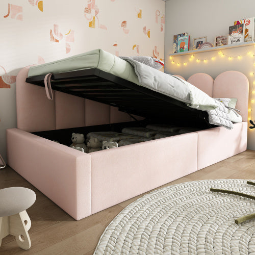 Upholstered Daybed Bed With Storage,Ottoman Bed 3FT Single Sofa Bed 90X190cm, Daybed With Hydraulic Storage Bed Frame, With Metal Slatted Frame, Velvet,  No Mattress
