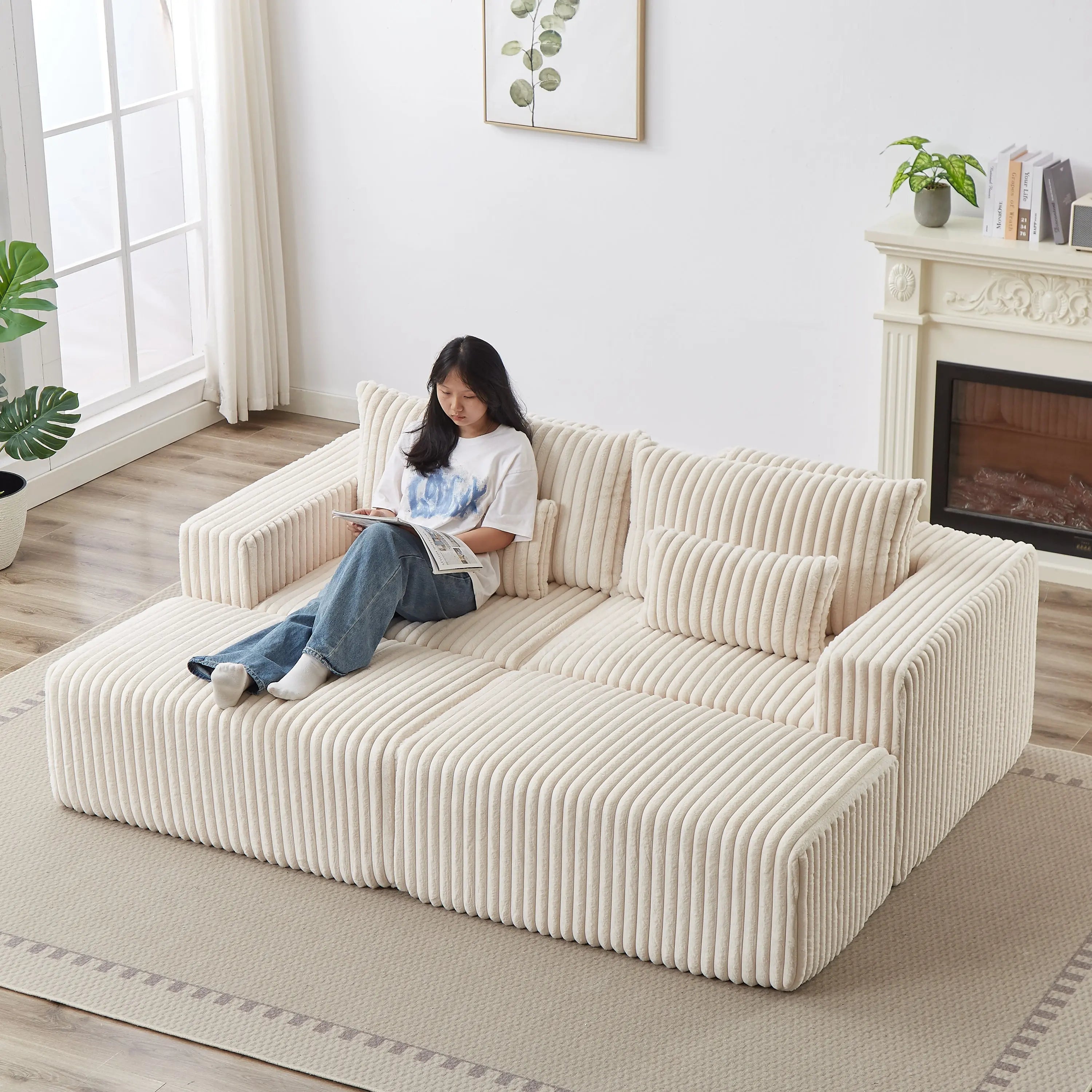 87" Oversized Sectional Lounge Chaise,No Assembly Required,Cloud Plush Sangria Beech