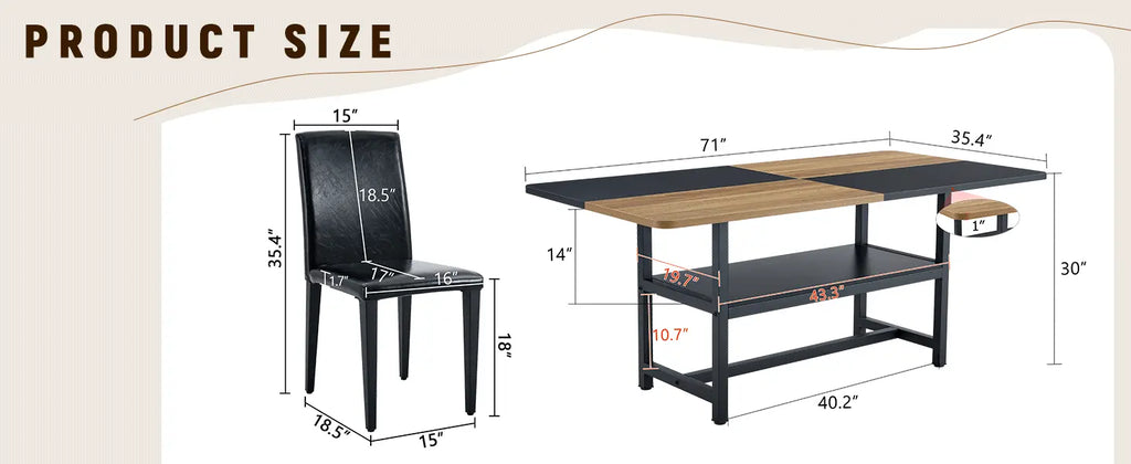 Table and chair set.71*35.4 inch Wooden And Black Spliced Dining Table Sangria Beech