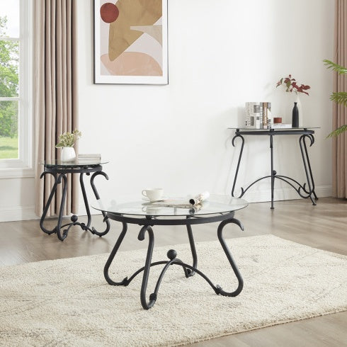Suitable For Living Room 2-piece Tempered Glass Surface Coffee Table Set CJDropshipping
