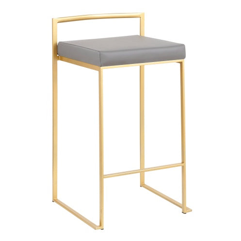 Fuji Contemporary Counter Stool In Gold With Grey Faux Leather By LumiSource Set Of 2
