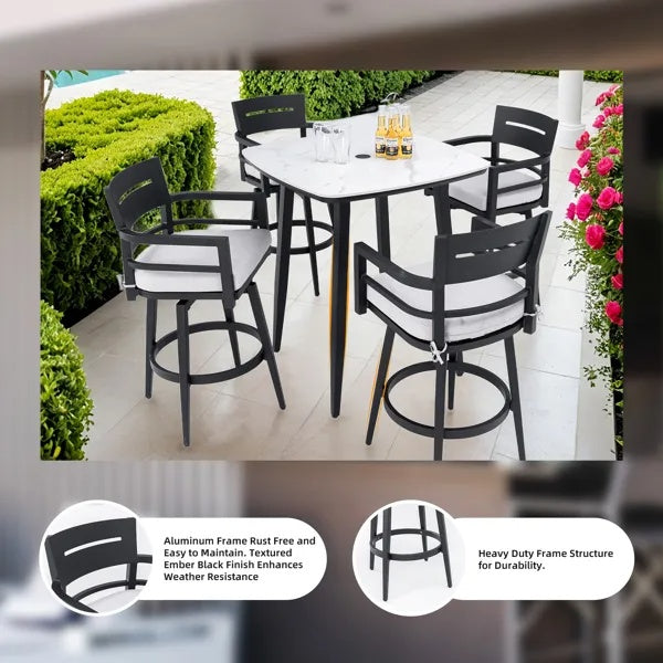 Modern Outdoor 2-Piece Swivel Bar Chairs - Aluminum Frame With Ember Black, 360 Swivel, Ergonomic Backrest  Armrests, Tapered Legs, Sunbrella Cushion, Weather-Resistant  Durable Patio Bar Stool