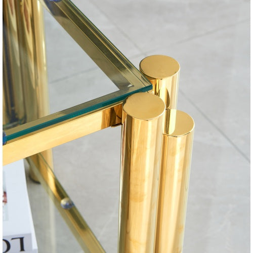 Modern Stainless Steel Coffee Table Set  Set Of 2, Double-Layer Clear Tempered Glass Table Top, Coffee Table  End Side Table 2-Pieces Sets For Living Room Home Office CJDropshipping