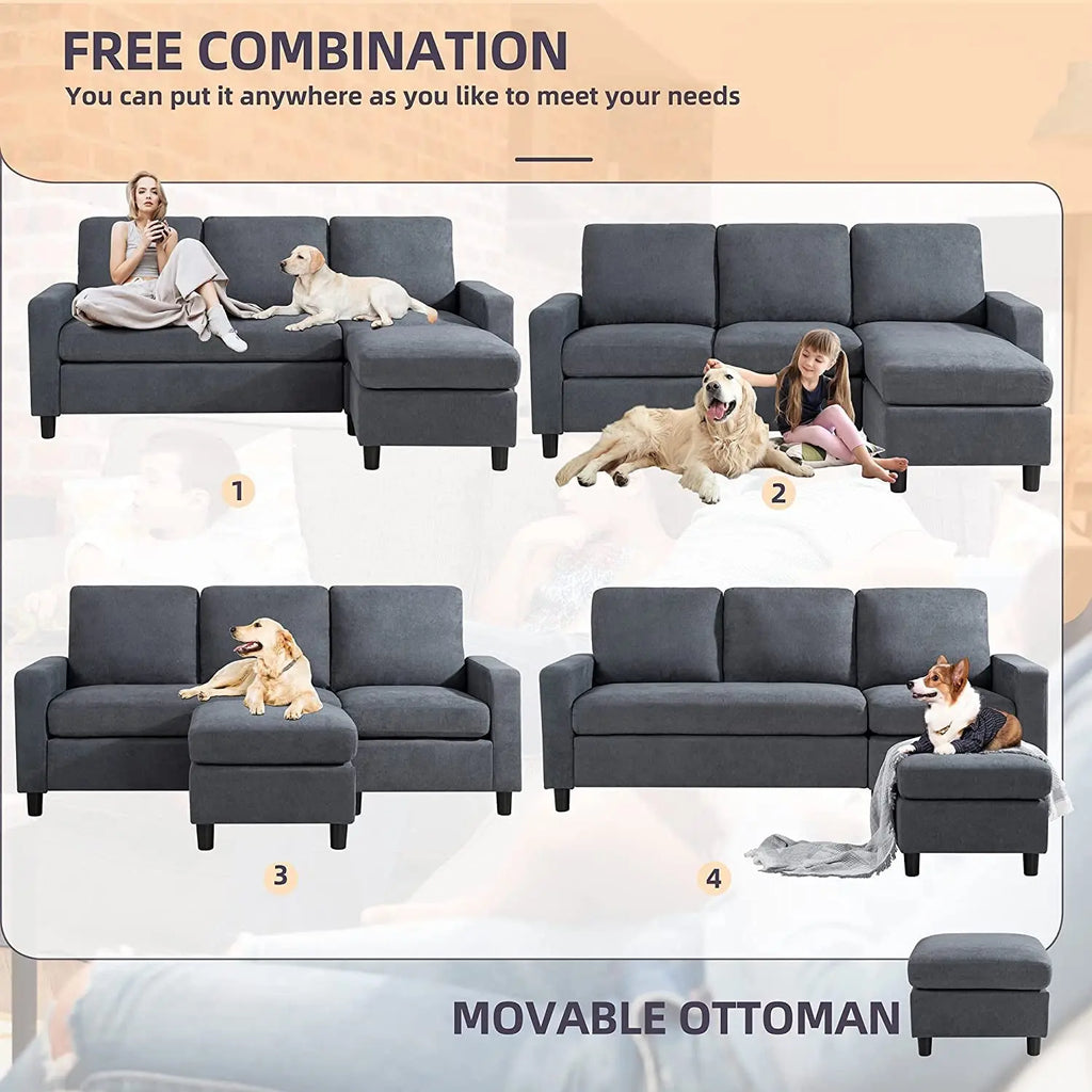 Linen L-Shaped Sectional Sofa Peach Maple