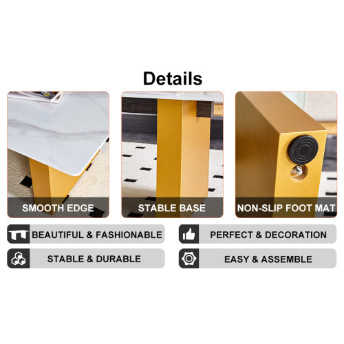 Modern Minimalist Tempered Glass With Sticker Desktop Coffee Table And Dining Table, Paired With Golden MDF Decorative Columns. Computer Desk. Game Table. CT-1546 CJDropshipping