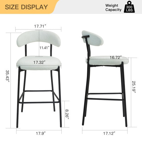 26 Counter Height Bar Stools Teddy Fabric Cover Kitchen Island Counter Bar Stool With Black Powder Coating Base And Footrest