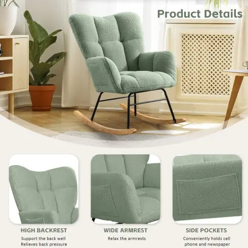 Teddy Fabric Rocking Chair, Modern Rocking Accent Chair For Nursery, CJDropshipping