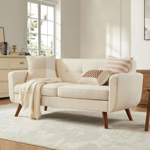 Modern Beige Loveseat for Small Spaces Peach Maple