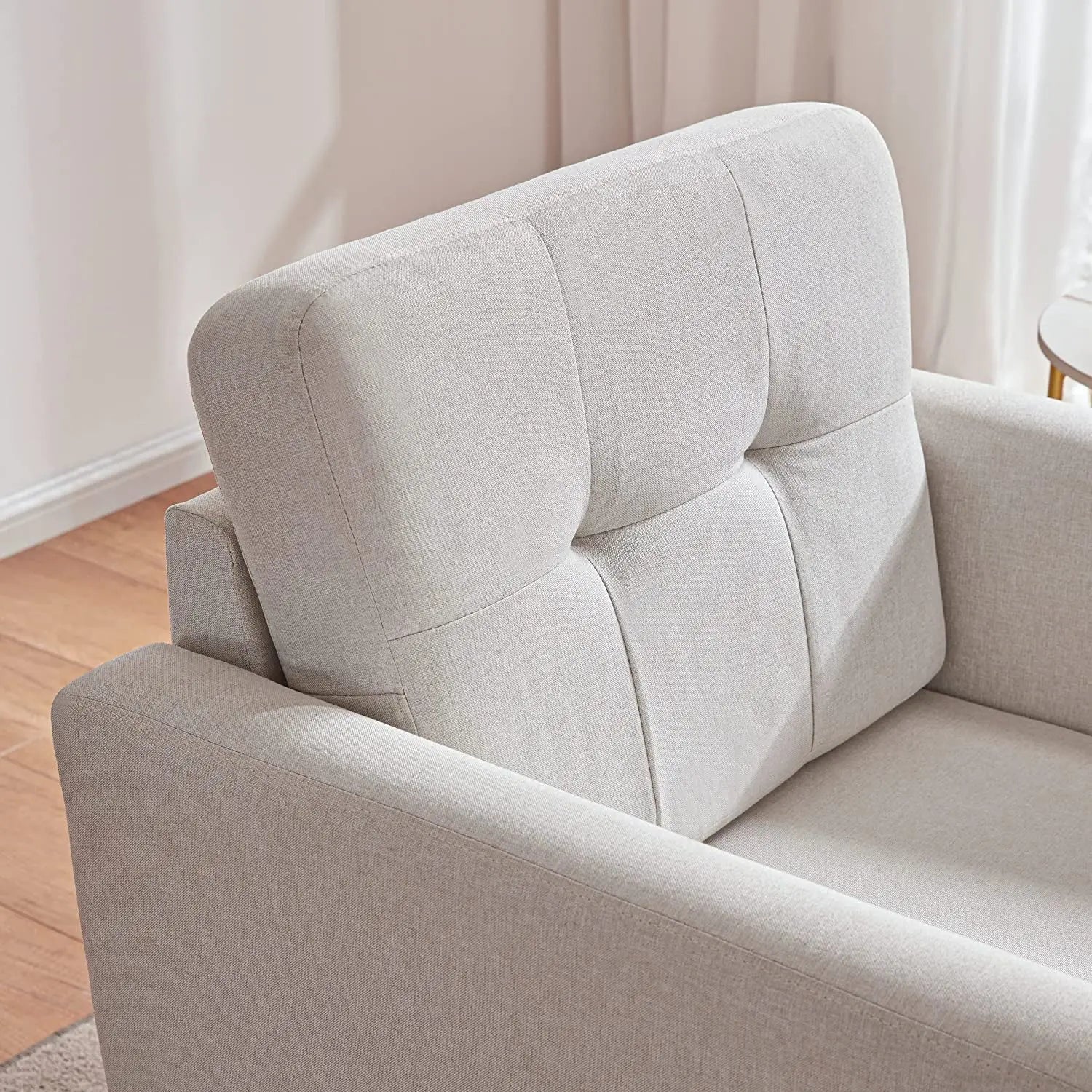 Beige Mid Century Accent Chair with Tufted Upholstery Peach Maple