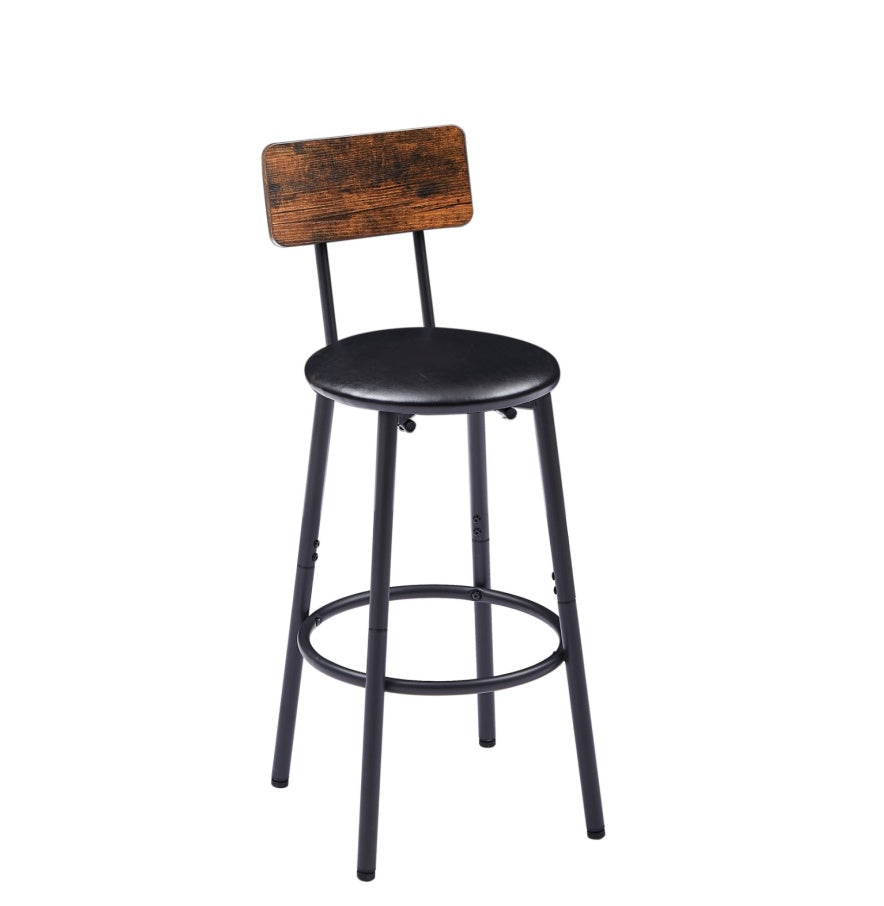 Bar Table Set With 2 Stools, PU Soft Seat, Rustic Brown, 43.3L X 15.75W X 35H