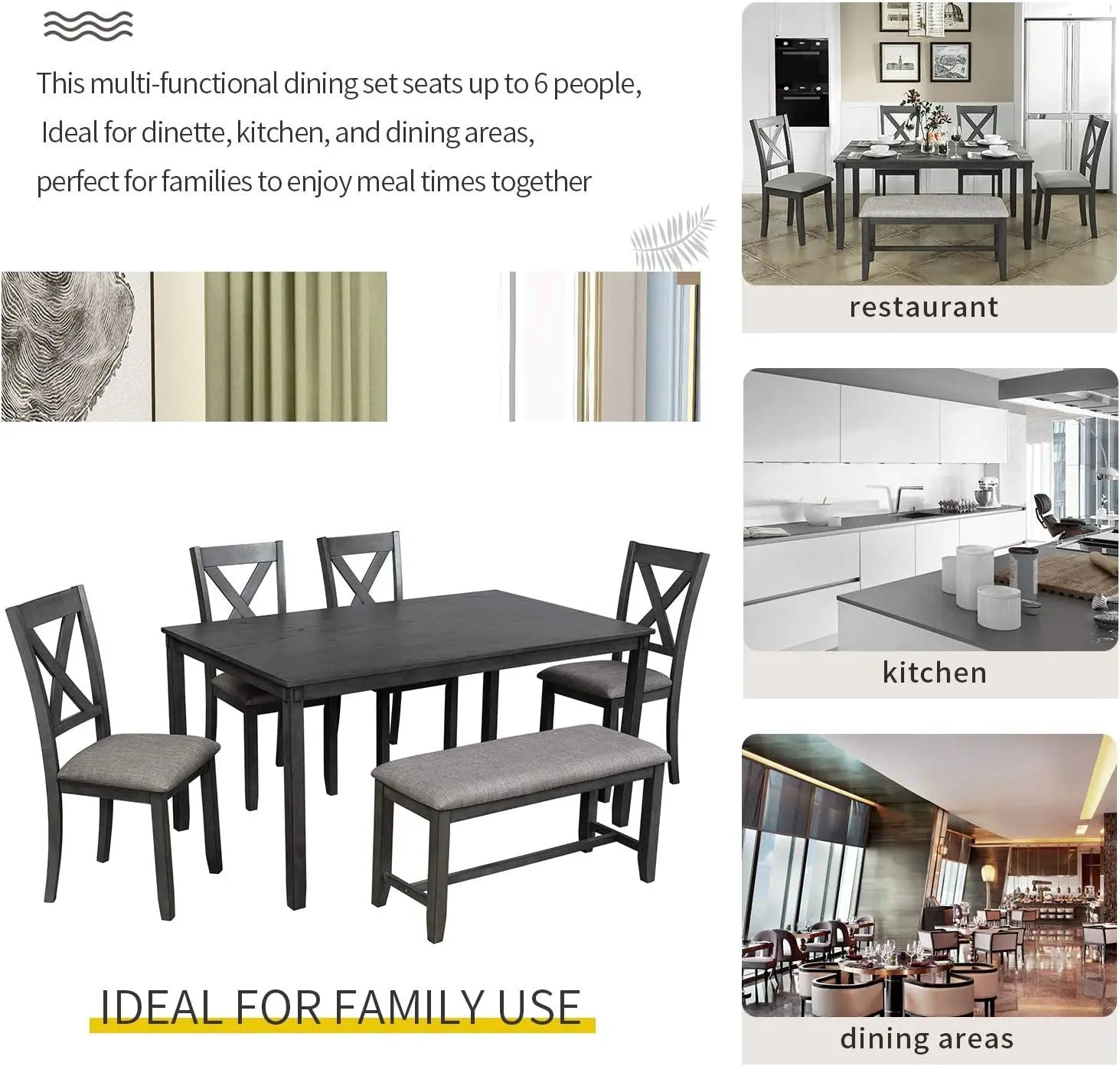 Grey Wooden Rectangular Dining Table Set of 6 Peach Maple