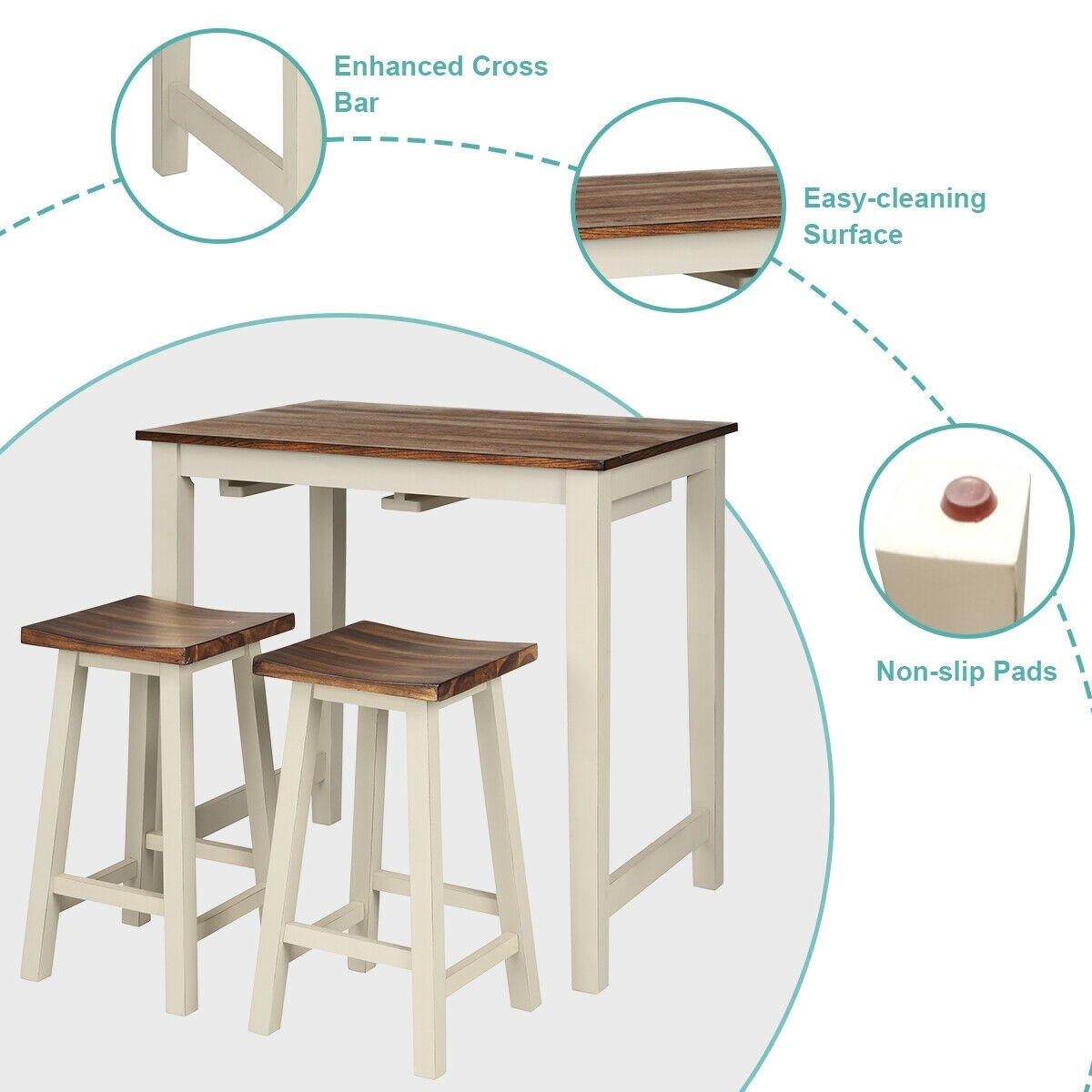 Counter Height Pub Table With 2 Saddle Bar Stools