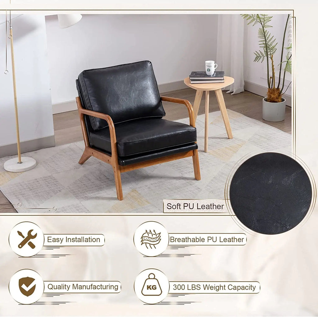 Modern Black Accent Chair with Thick Cushion Peach Maple