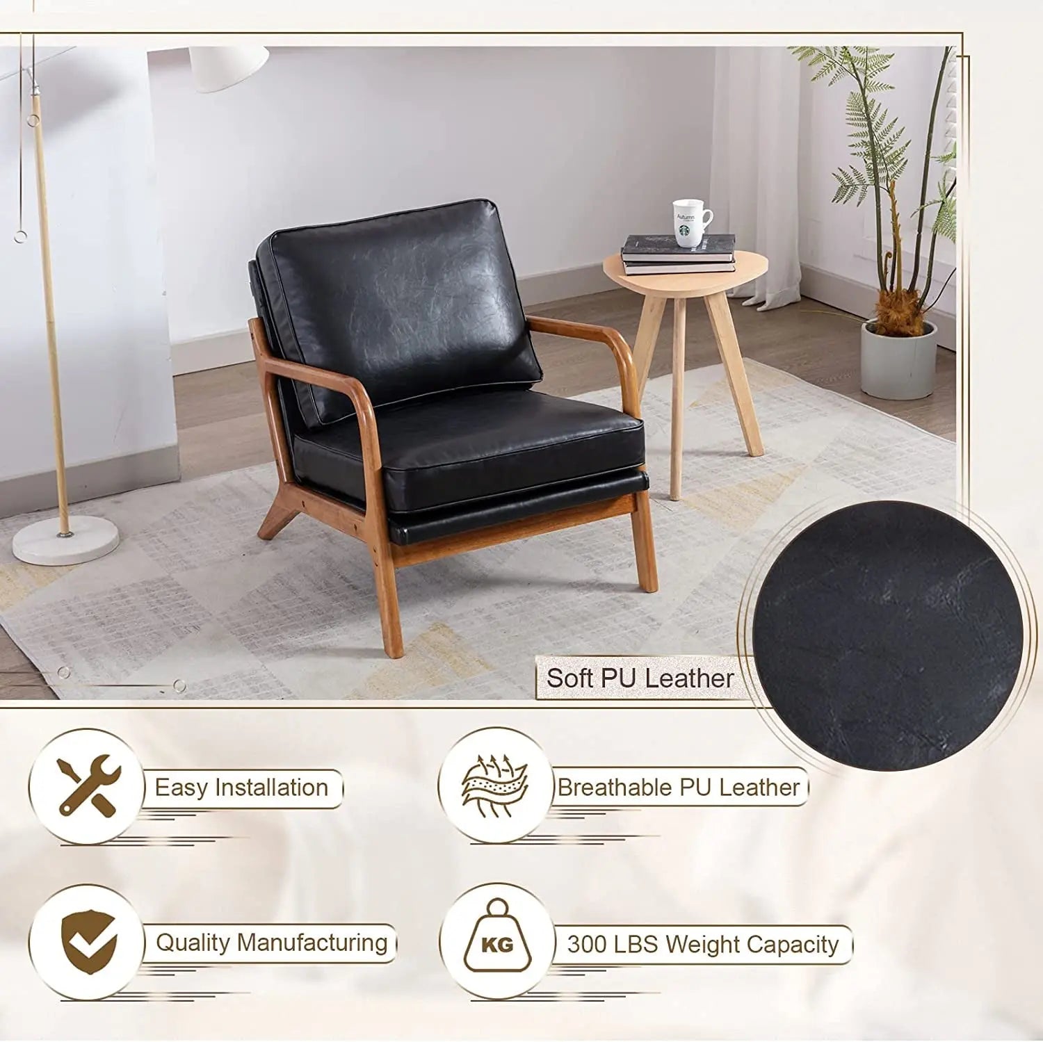 Modern Black Accent Chair with Thick Cushion Peach Maple