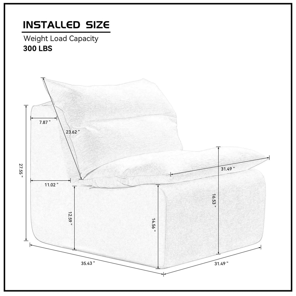 Accent Armless Chair Lazy Floor Seating, Single Sofa Lounger Leisure Sangria Beech