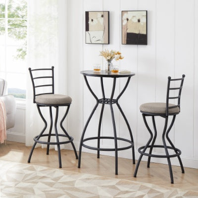 3 Bar Table And Chairs Set For Dining Room Industrial Counter Height Bar Chairs With Metal Back, Fabric Seat