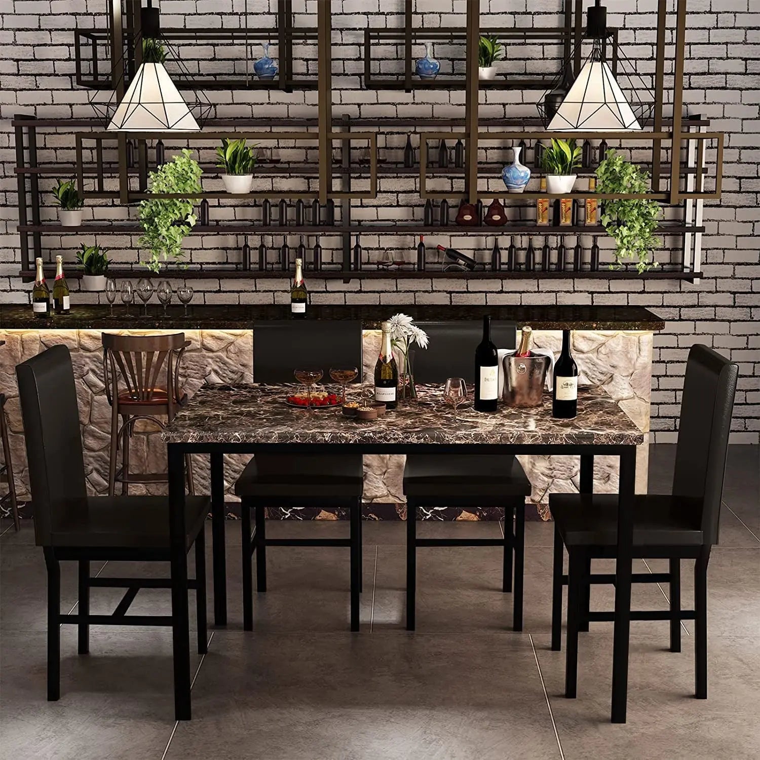 Faux Marble Dining Set, Small Spaces Kitchen, Black Peach Maple
