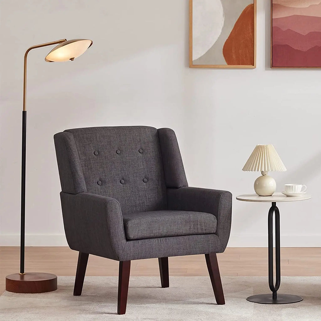 Grey Button Tufted Accent Chair for Comfortable Living Peach Maple
