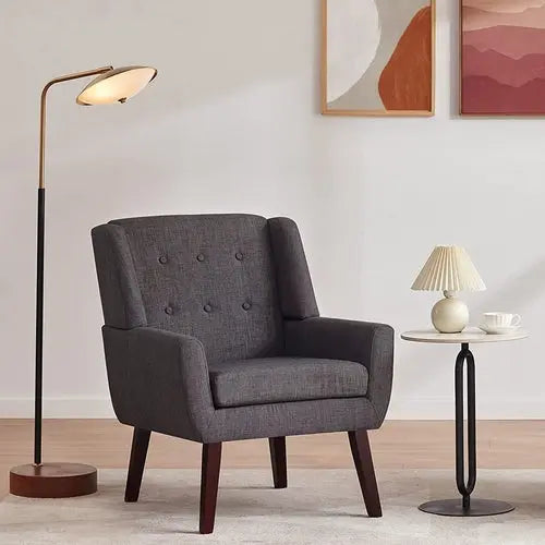 Grey Button Tufted Accent Chair for Comfortable Living Peach Maple